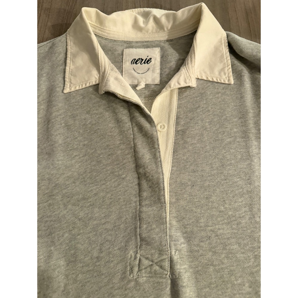 Aerie Womens Long Sleeve Rugby Sweatshirt Heather Grey Oversized M W4 - Picture 7 of 9